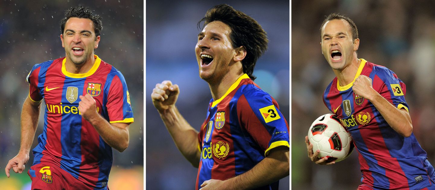 Xavi Hernandez (vasakult), Lionel Messi ja Andres Iniesta