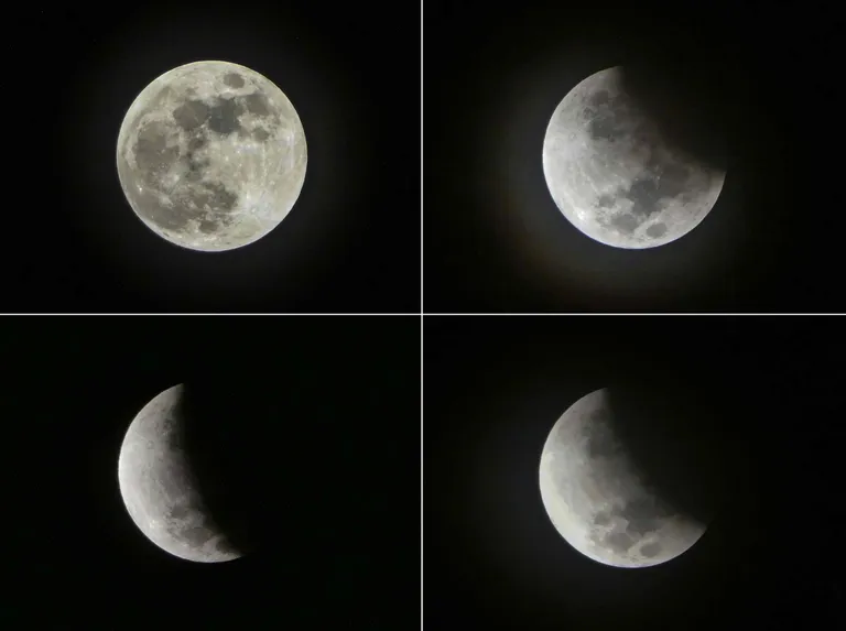 Луна во время различных стадий лунного затмения, Джакарта, 17 июля 2019 года