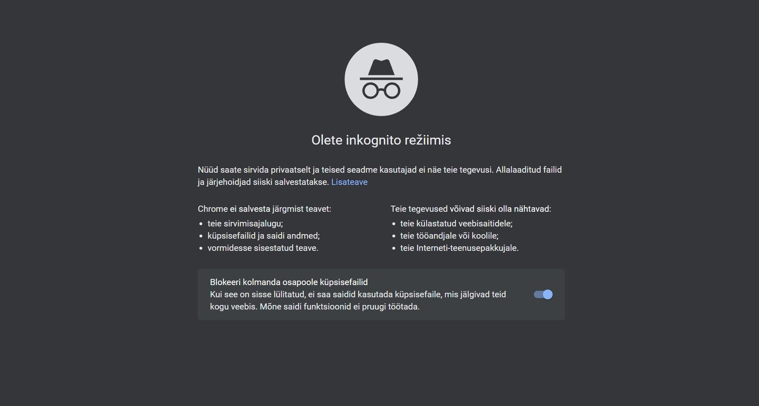 Chrome'i Incognito režiim