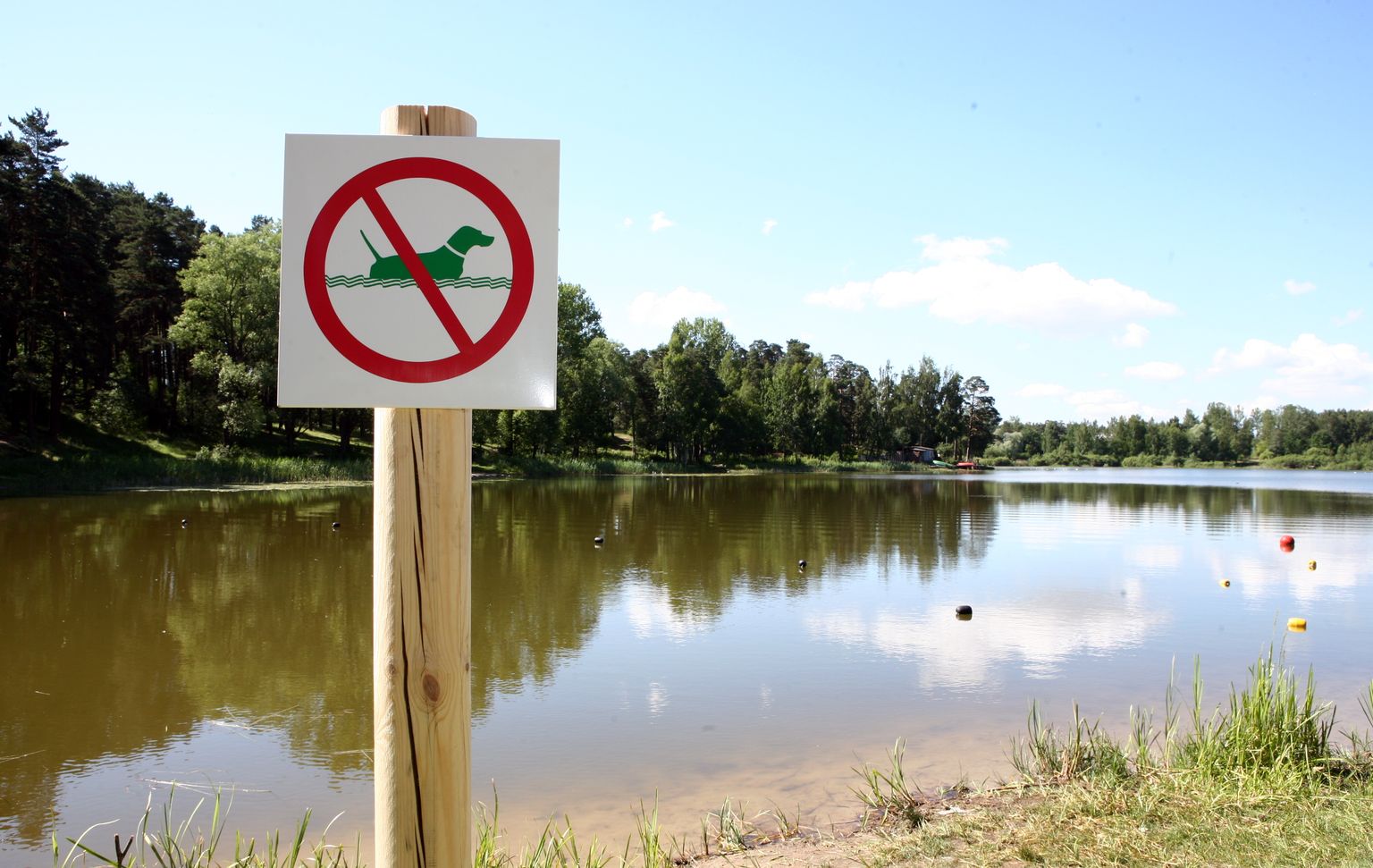 Aizlieguma zīme atpūtas zonā pie Bābelīša ezera.