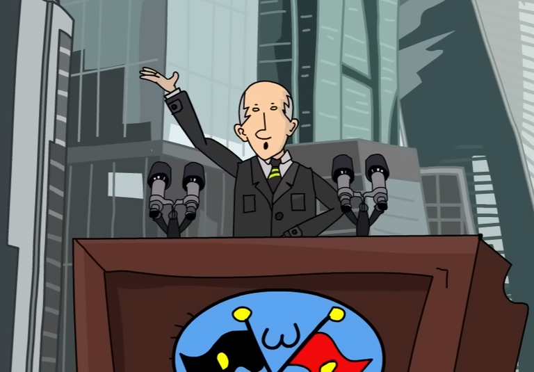 Кадр из мультфильма Олега Куваева про диктатора по имени Плевако, июль 2023 года.