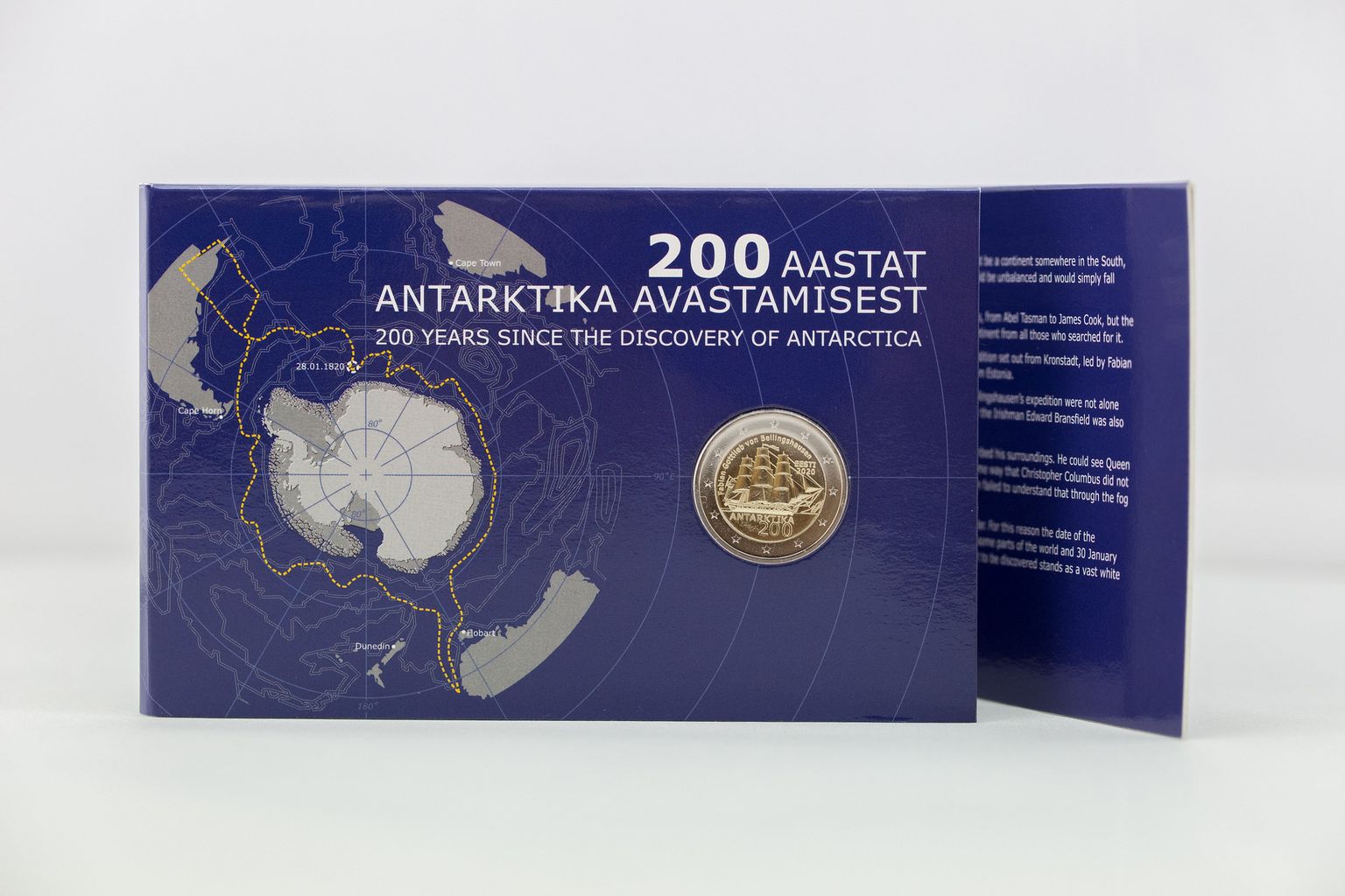 Antarktika avastamise 200. aastapäevale pühendatud 2-eurone münt.