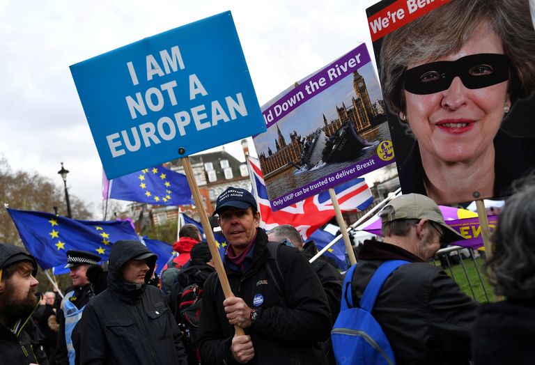 Brexiti-toetajad meeleavaldusmarsil Londonisse. 