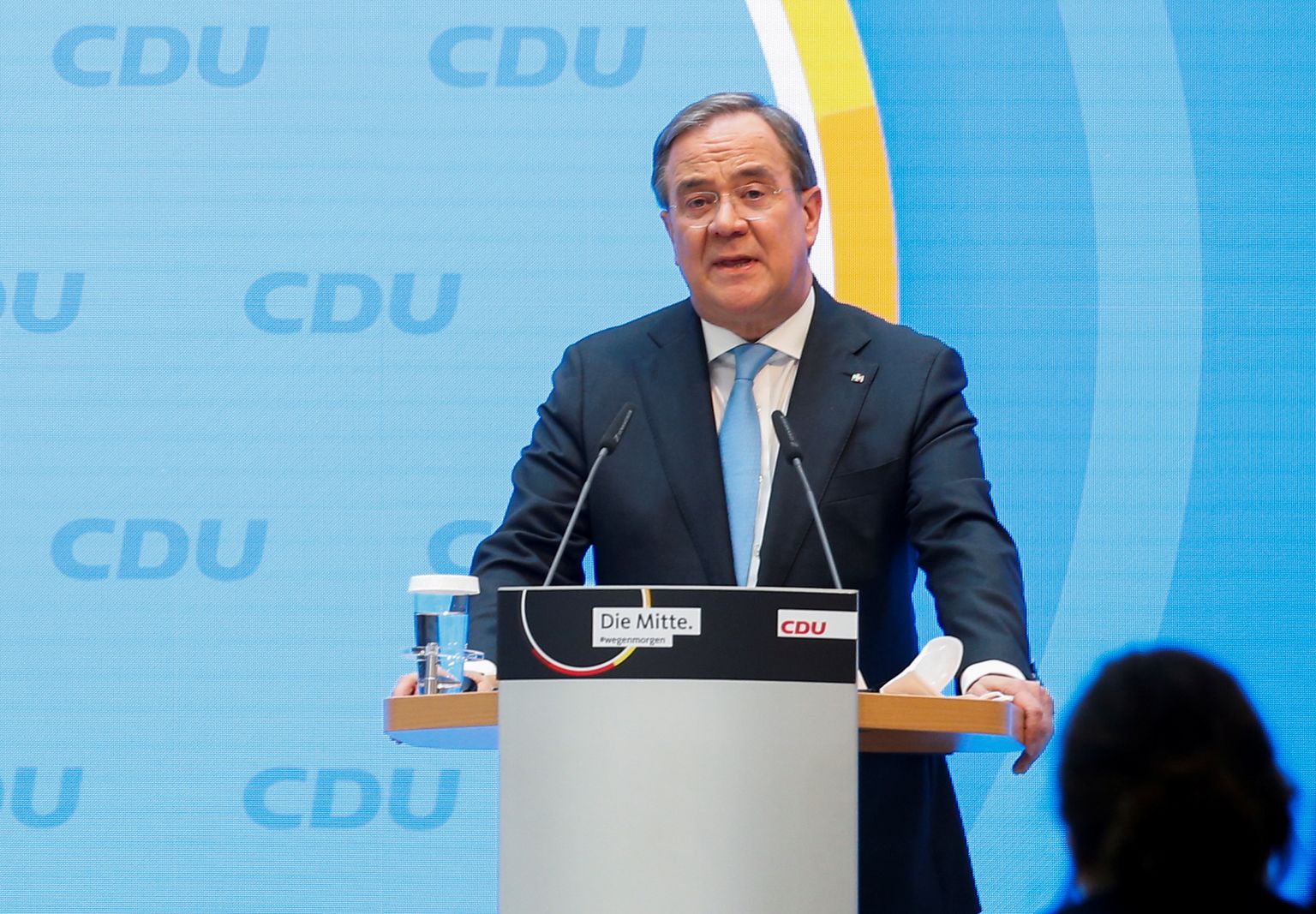 CDU kanstlerikandidaadiks nimetatud Armin Laschet täna partei peakorteris Berliinis.