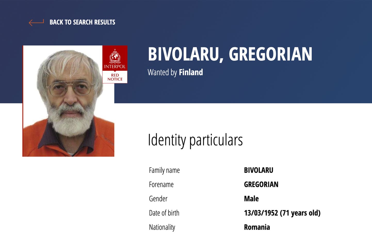 Rumeenlasest joogaguru Gregorian Bivolaru Interpoli leheküljel.
