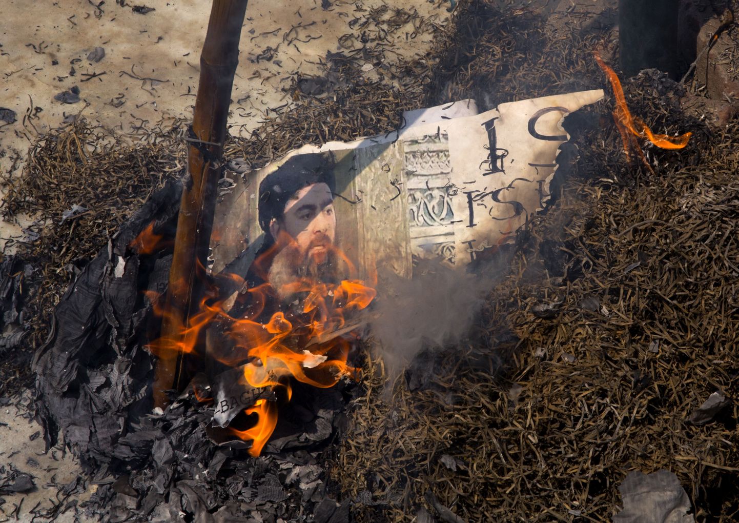 India šiiamoslmeid IS-i juhi Abu Bakr al-Baghdadi pilti põletamas.