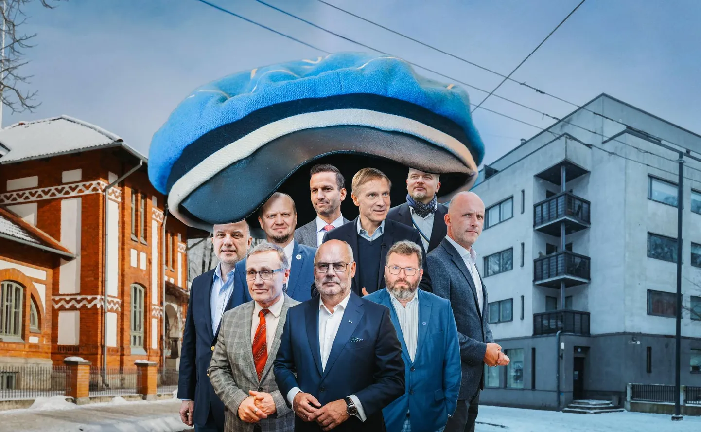 EÜS nimekad liikmed. Pildil (vasakult) Jüri Luik, Tõnis Lukas, Anti Poolamets, Pärtel-Peeter Pere, Alar Karis, Eerik-Niiles Kross, Margus Kolga, Jaak Juske ja Taimar Peterkop.