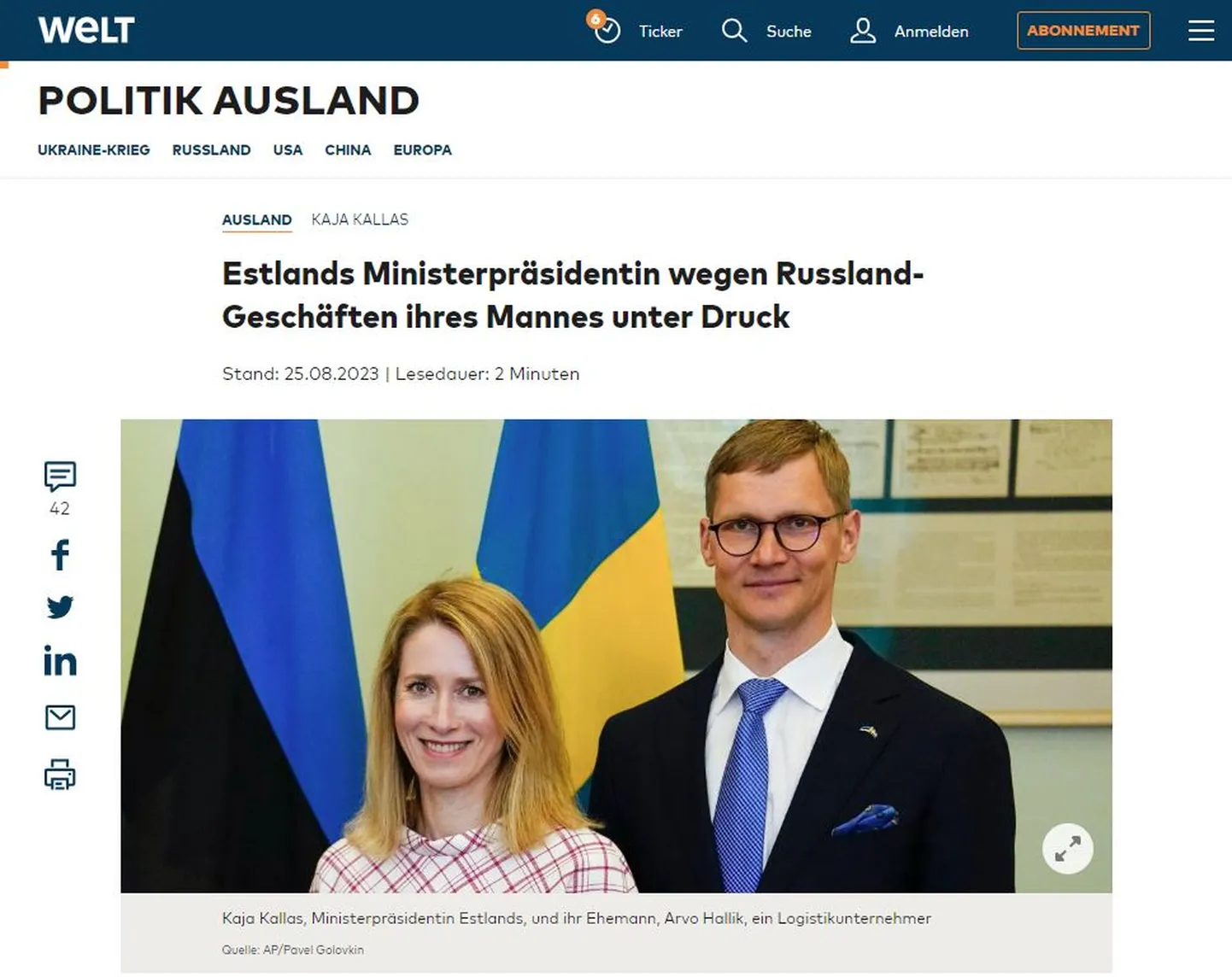 Peaminister Kaja Kallast puudutav idavedude skandaal on jõudnud ka Saksa väljaannete külgedele