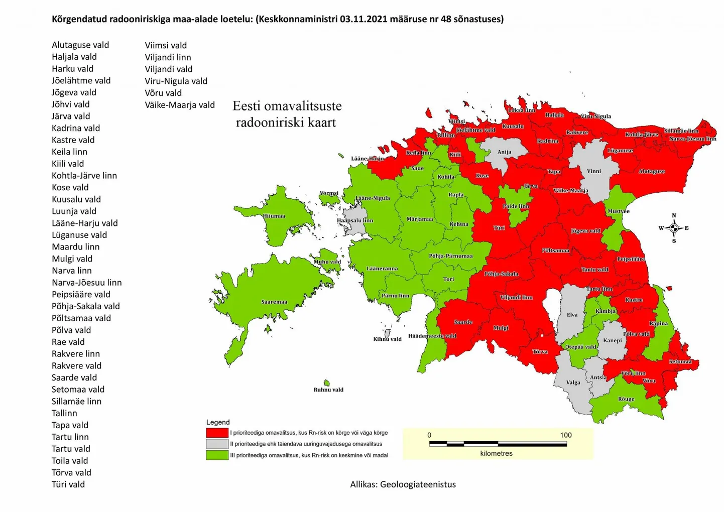 Eesti omavalitsuste radooniriski kaart