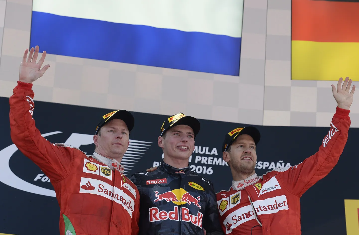 Kimi Räikkönen (vasakult), Max Verstappen ja Sebastian Vettel