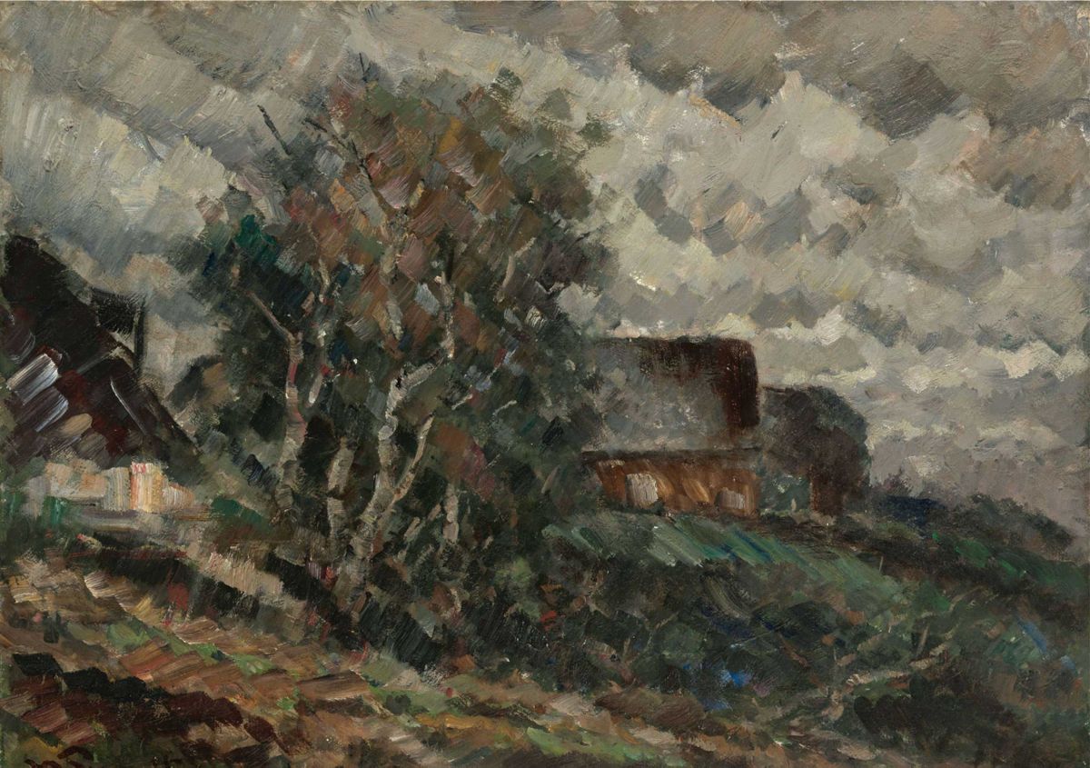 Vilhelms Purvītis (1872-1945) "Pelēka diena" 20. gs. 20. g. Kartons, eļļa 51.3x72.3 cm. Sākuma cena 55 000 eur