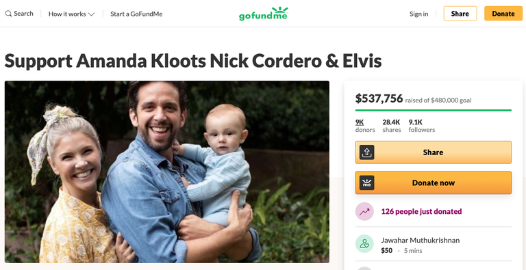 Nick Cordero lähedasid avasid mehe toetuseks GoFundMe lehe, mis on kuu ajaga kogunud üle poole miljoni dollari.