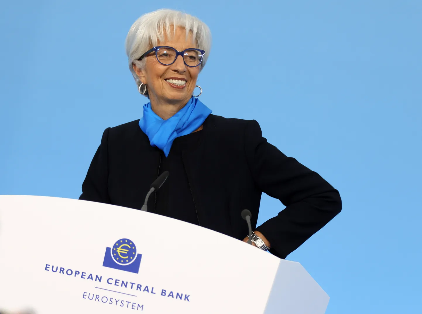 Euroopa Keskpanga juht Christine Lagarde eilsel pressikonverentsil