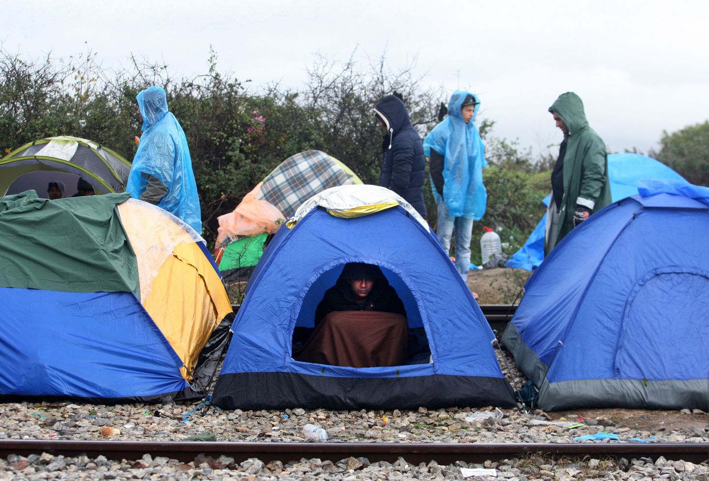 Migrandid ja põgenikud telklaagris Kreeka-Makedoonia piiri lähedal.