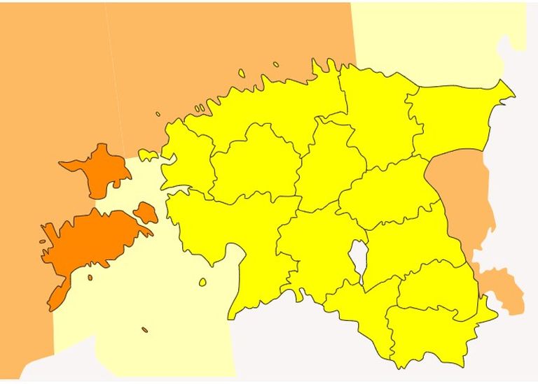 Карта по состоянию на 8.20 утра 3 января. Желтым отмечены регионы с предупреждением первого уровня, а оранжевым - второго. 