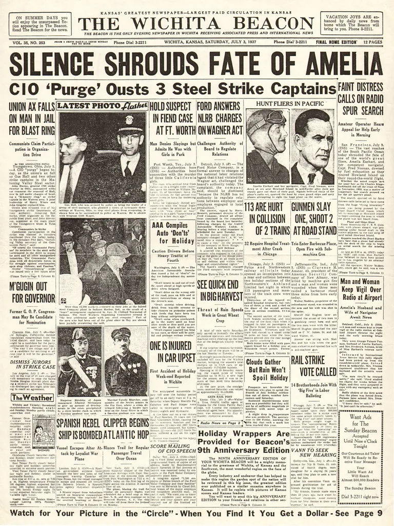 The Wichita Beacon kirjutab Amelia Earharti ja Fred Noonani kadumisest