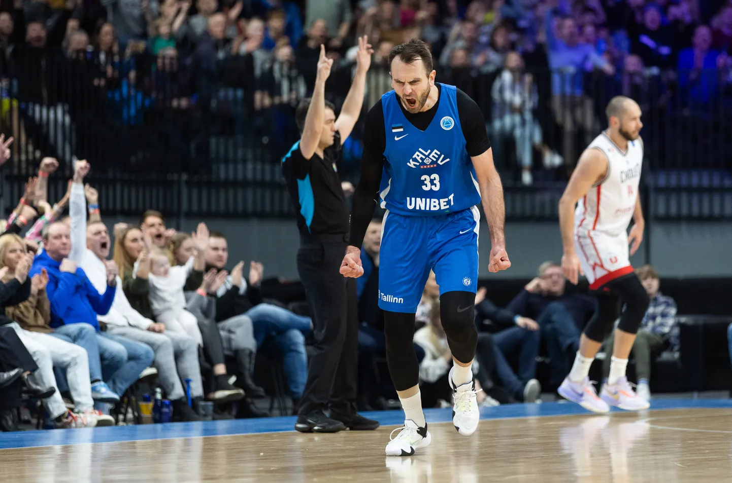 BC Kalev/Cramo võõrustas Tondiraba jäähallis toimunud FIBA Europe Cupi poolfinaalis Cholet Basketit. Pildil Kalevi mängija Kristjan Kitsing.