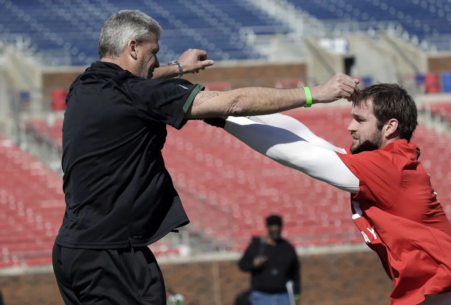 New York Jetsi peatreener Rex Ryan (vasakul) ja Margus Hunt.