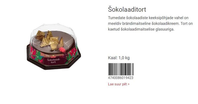 Eesti Pagari šokolaaditort.
