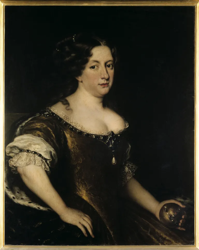 Rootsi kuninganna Kristiina (1626 - 1689). Maalil on kuningannal käes valitsusõun
