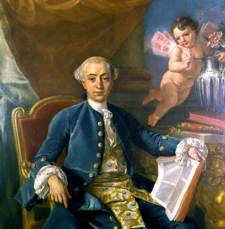 Kunstnik Anton Rafael Mengsi (1728-79) maal, millel on Giacomo Casanova koos keerubiga